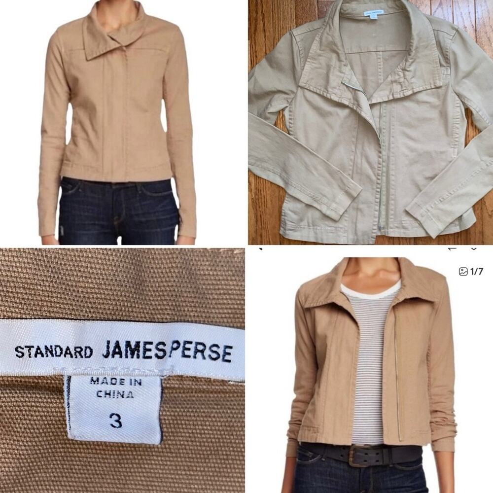 JAMES PERSE $325 Khaki Tan Twill Moto Jacket JP3 sz Womens MED EUC